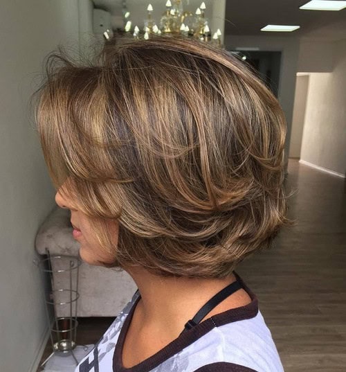 Side View of Feathered Bob with Highlights