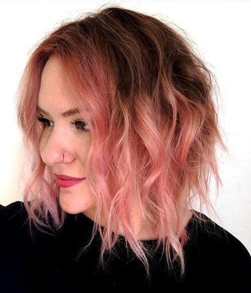 Brown to Pink Shaggy Bob