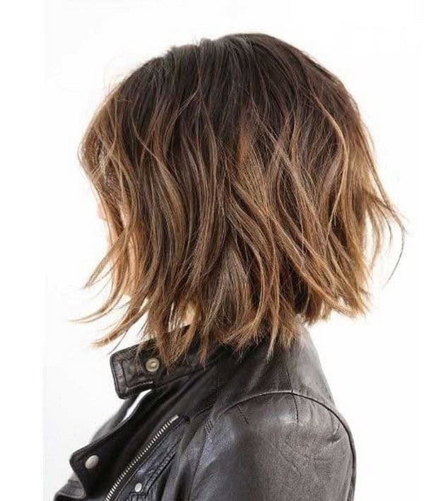 Caramel-colored wavy inverted bob