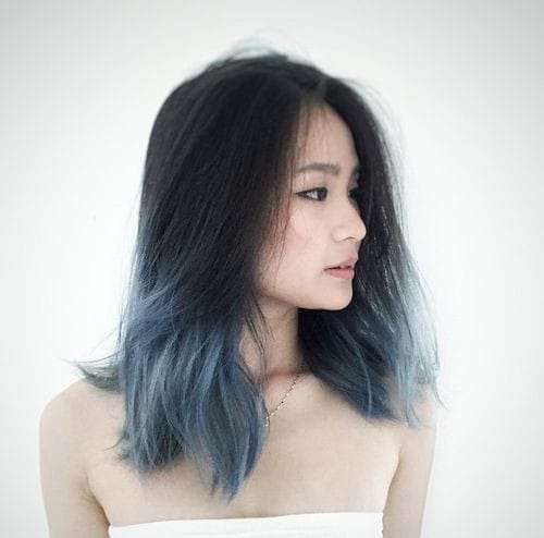 Black to Pastel Blue Lightly Tousled Hair