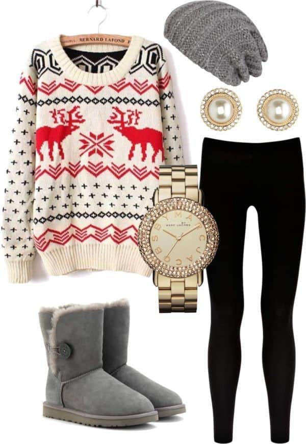 “Ugly Christmas sweater” and UGGs