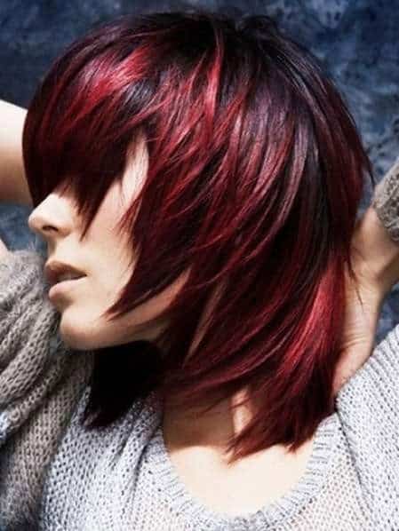 Black to Red Ombre Style with Fringe for short hair