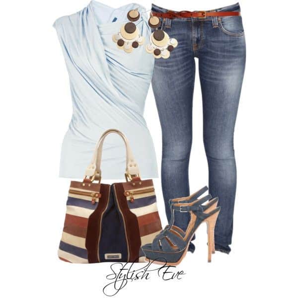 Baby blue fitted top and jeans