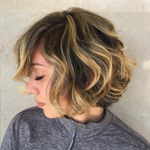 Curly Brown Bob with Blonde Highlights