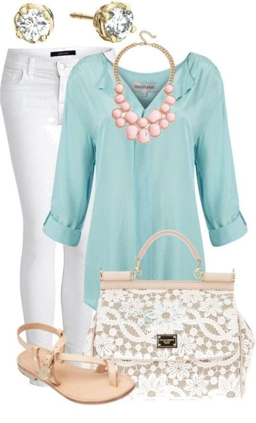 Limpet shell sheer blouse and white skinny jeans