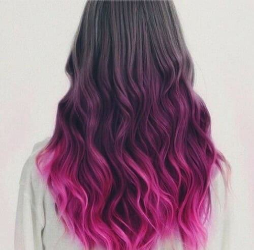 Chocolate Brown to Bright Pink Transition – Soft Curly Ombre Hairstyle