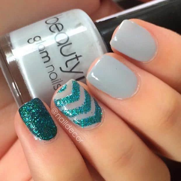 Easy Nail Designs: Gray and Green Nail Design for Short Nails