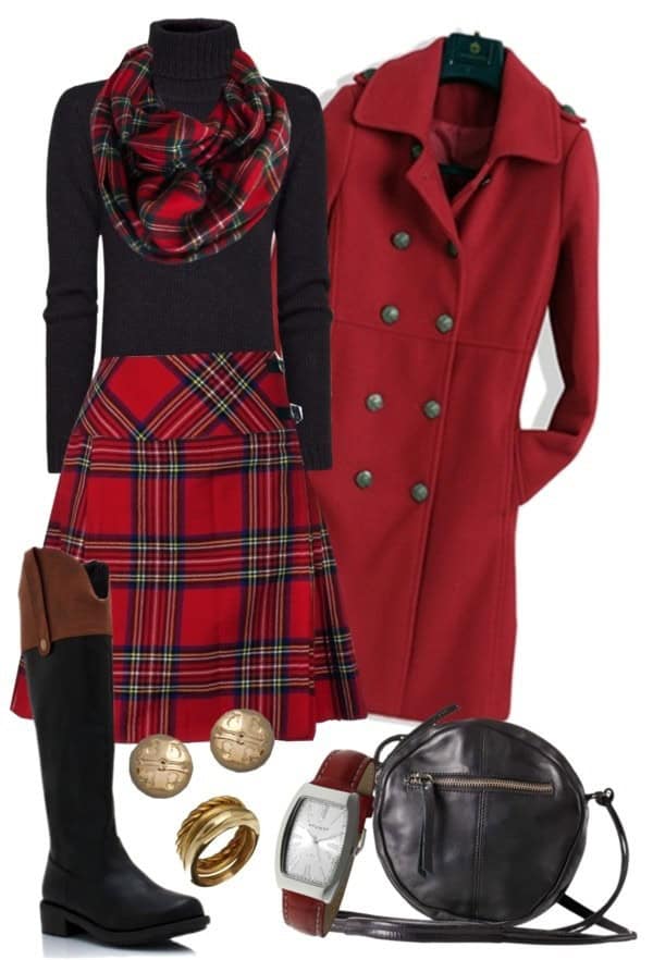 Plaid skirt and matching infinity scarf