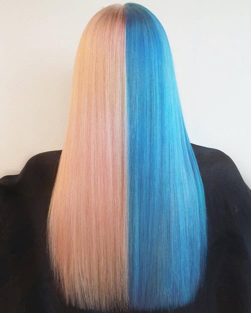 Picture of Two Toned Hairstyle for Long Hair – Bubblegum Blue and Pink Straight Style