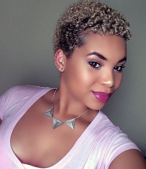 White Blonde Corkscrew Curls – African American short curly haircut