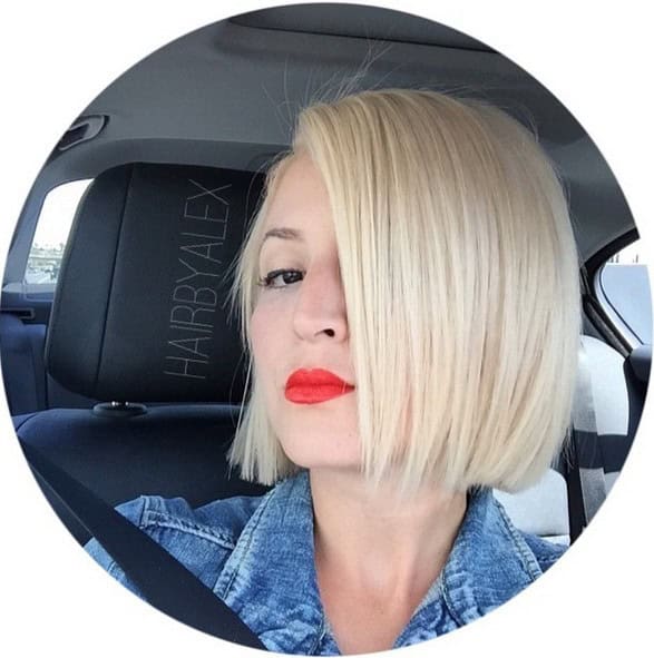 Platinum short bob with no layers or bangs