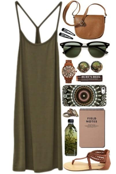 Khaki maxi dress and sandals