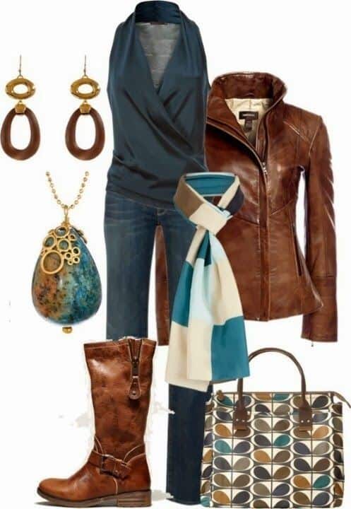 Cognac leather and teal combo