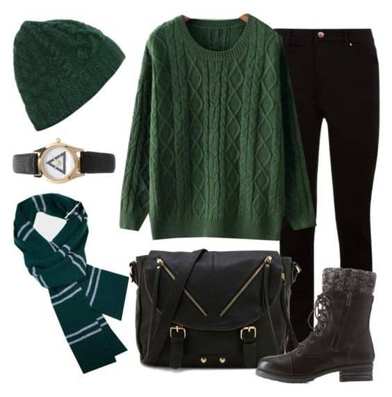 Forest Green Sweater and Boots