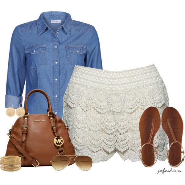 Jean shirt and crochet shorts