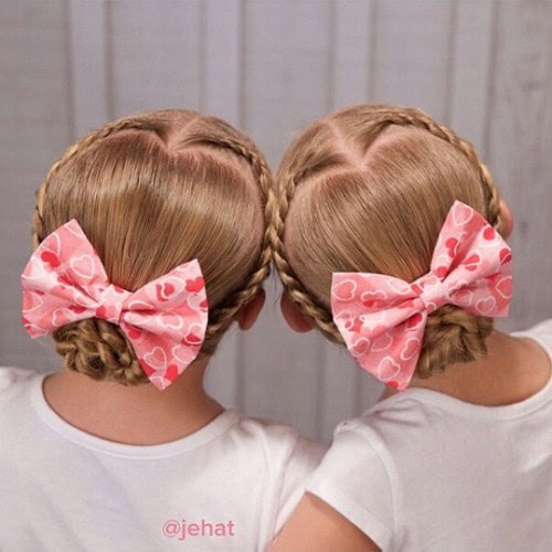 Two-sided braid with low bun braid (and bow)