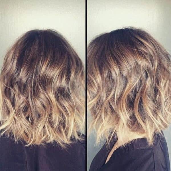 Really wavy caramel lob with blonde tips