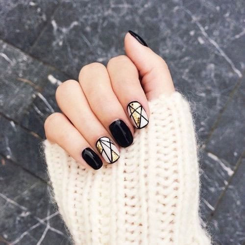 Geometric Black and White Nail Design