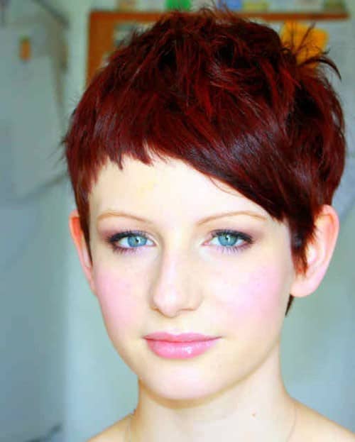 Red pixie cut with short bangs