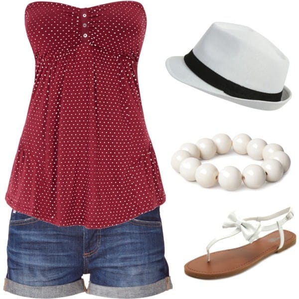 Strapless flare shirt, shorts and brim