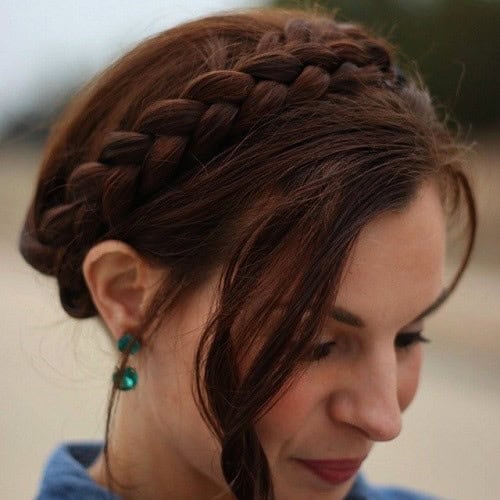 Chestnut Brown Milkmaid Braid with bangs