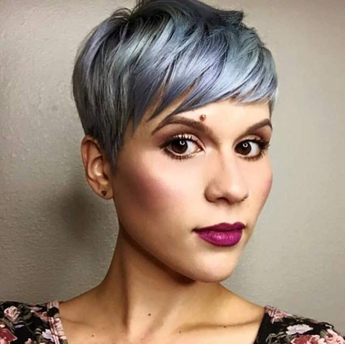 Pixie with cool color and sleek bangs