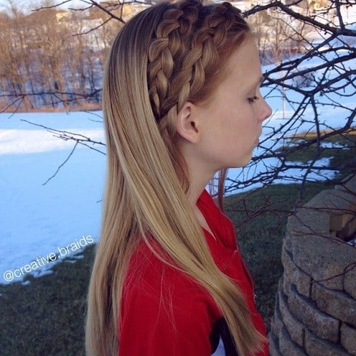 Double Braided Fringe Section on Blonde Hair