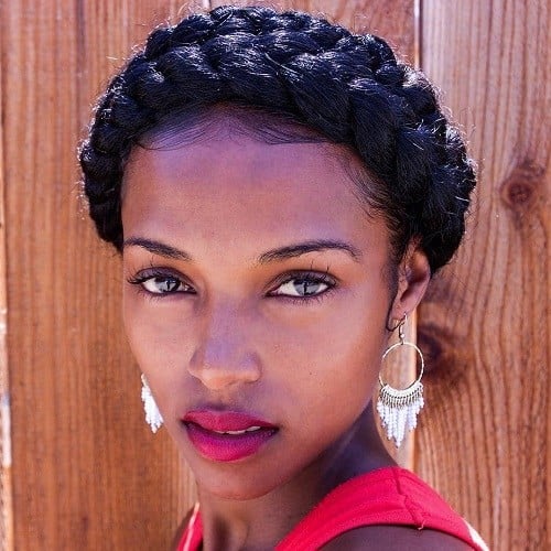 Glossy Black Milkmaid Halo Braid for Black Hair