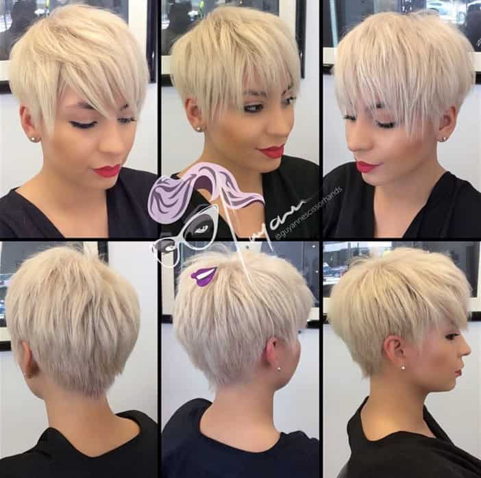 Platinum longer pixie with choppy layers