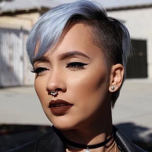 Black and Pastel Blue Pixie Cut