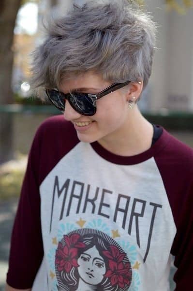 Cool and easy cut with gray hair color