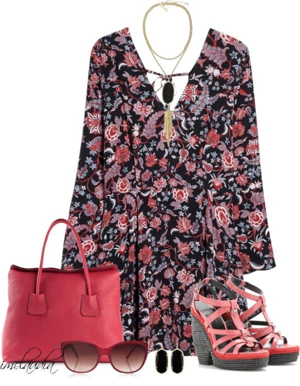 Floral kimono dress and wedge sandals