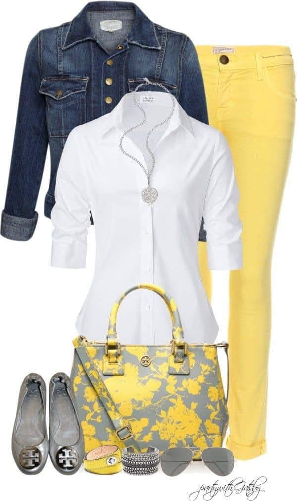 Buttercup skinny jeans, white top and jean jacket