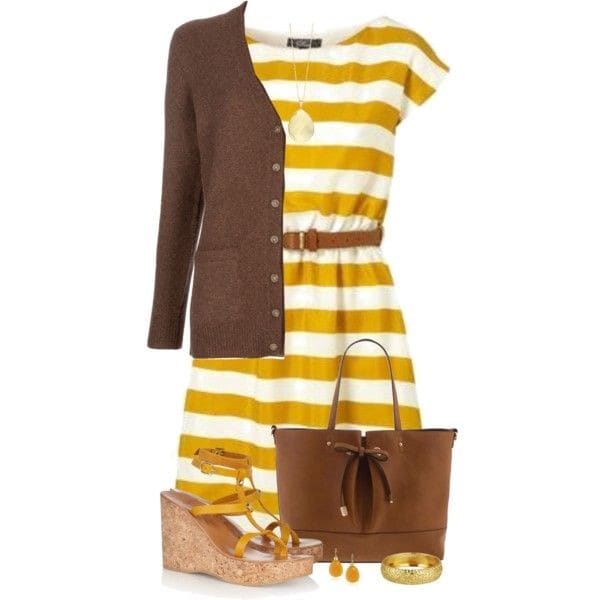 Striped casual dress and solid cardigan