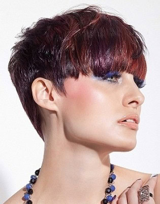 Short cut with chunks of color in the bangs