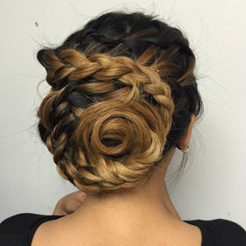 Black and Blonde Plaited Pin Curl