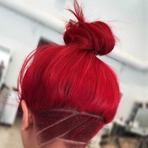 Red Top Bun with Shaved Underneath Layer