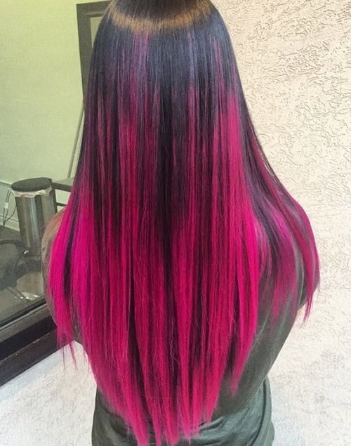 Black to Hot Pink Ombre Hair for Long Straight Hair