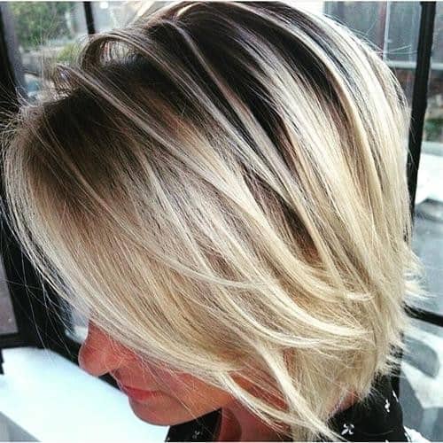 Dark Roots, Light Blonde Ends – Trendy Balayage Bob Hairstyle