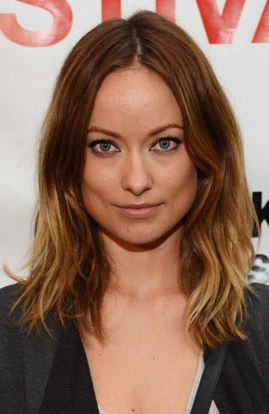 6 Olivia Wilde Hair Color ideas – center parted shoulder length hair with waves