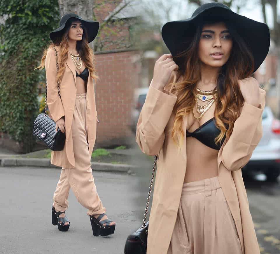 Floppy hat with a suit