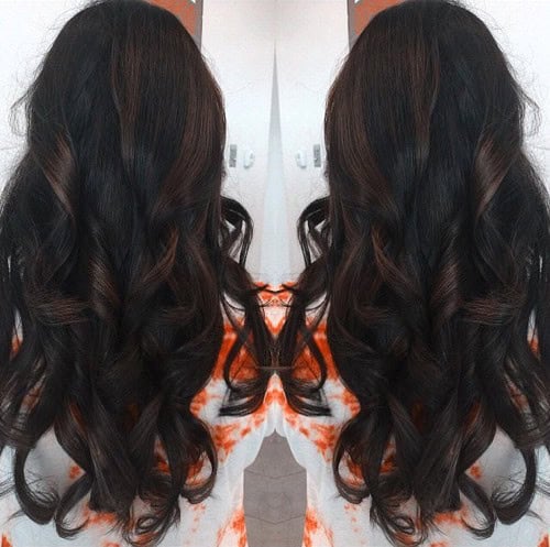 Dark Long Curls with Brown Highlights