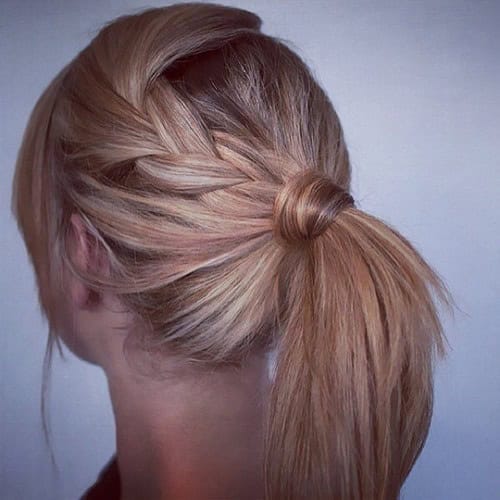 Loose side big braid and ponytail (with bangs)