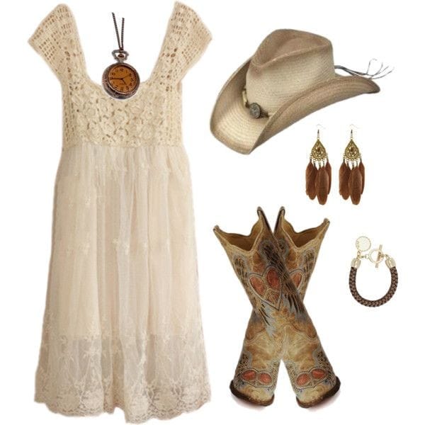 Crochet and lace dress and cowboy boots