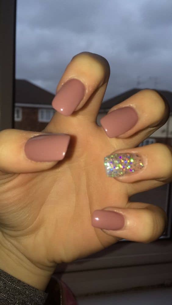 nude/pink and silver square oval acrylic nails