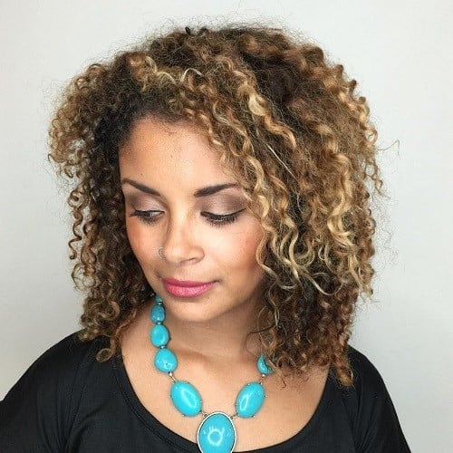 Afro Curly Bob with Highlights