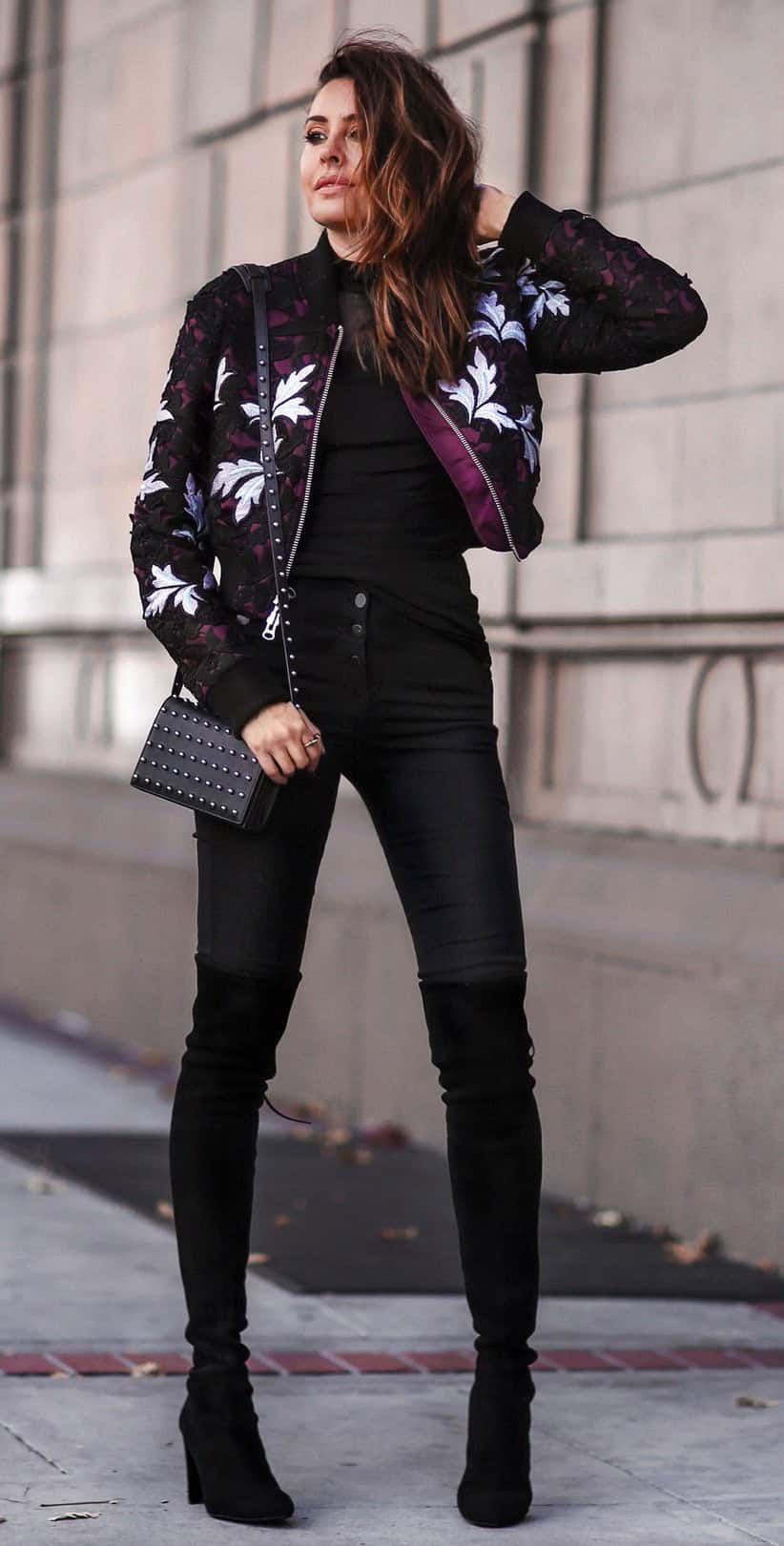 Thigh High Boots and Floral Bombers