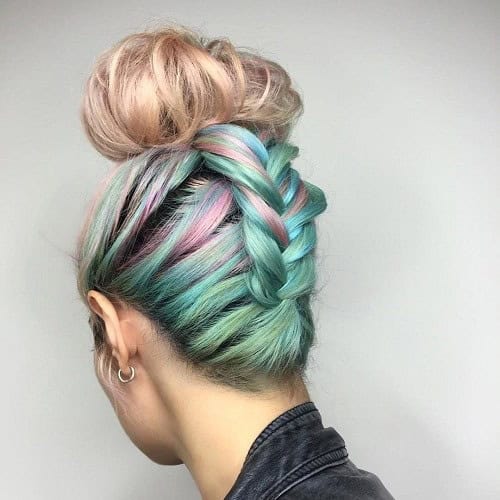 Pastel Rainbow Braided Top Bun