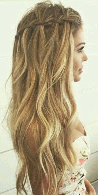 Waterfall Braided hairstyle for Long Wavy Hair