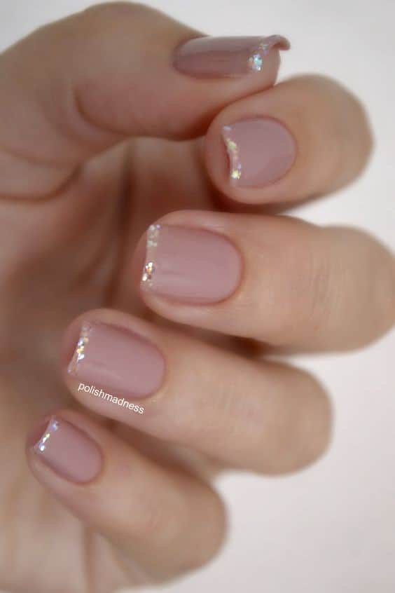 Nude Pink with Glitter Tips